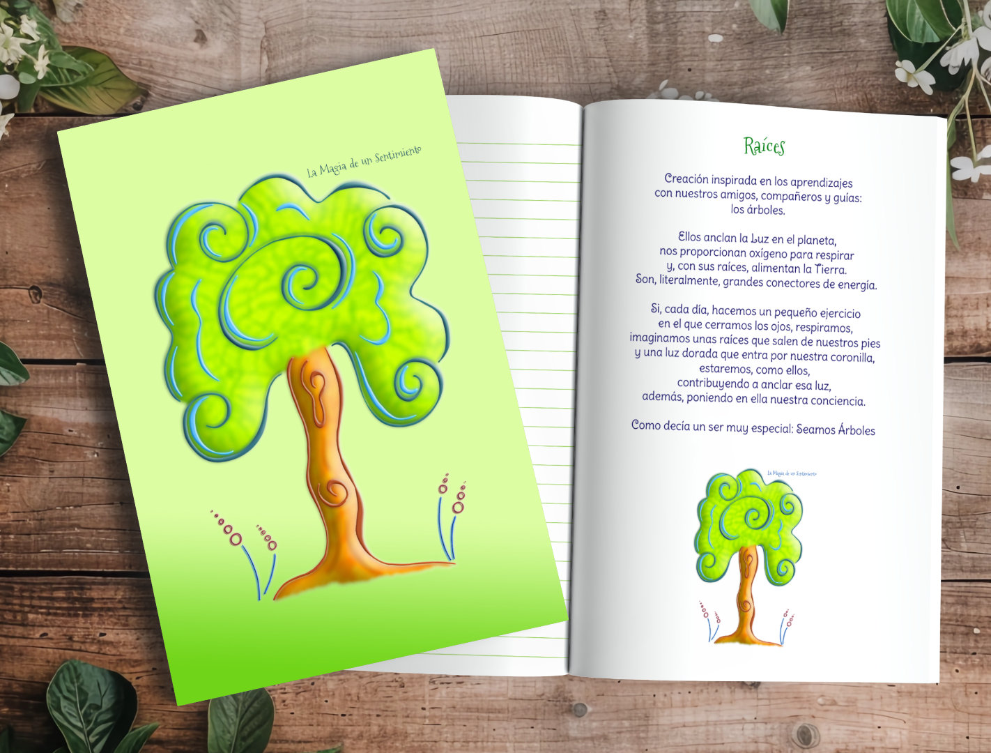 Cuaderno decorado y con mensajes Raíces