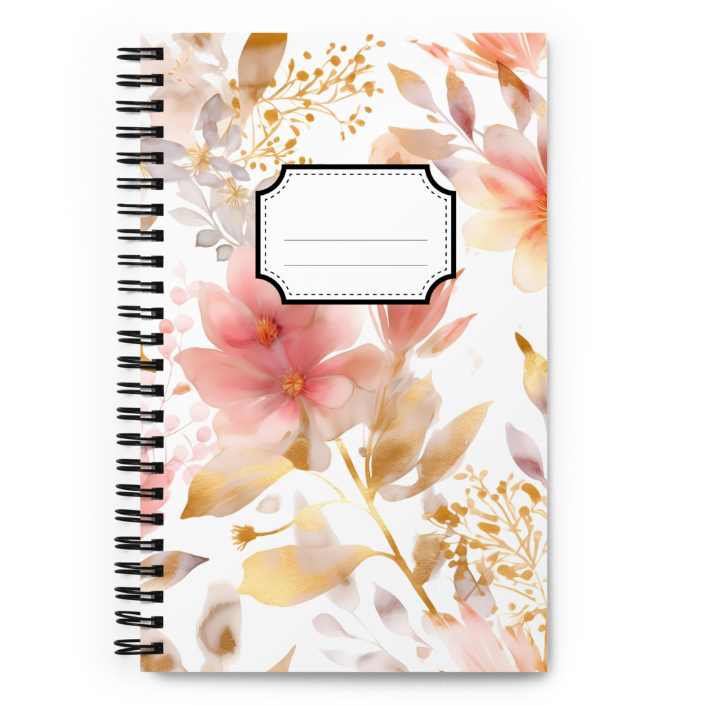 Cuaderno en Espiral con Bonito Diseño de Flores Rosas y Doradas - Imagen 2