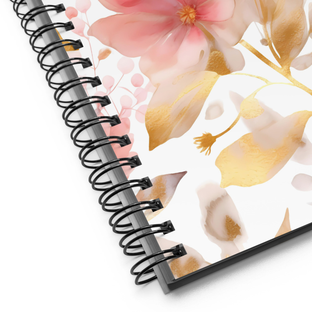 Cuaderno en Espiral con Bonito Diseño de Flores Rosas y Doradas - Imagen 4