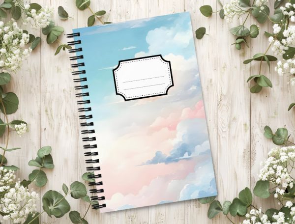 Cuaderno en Espiral con Bonito Diseño de Nubes en Acuarela