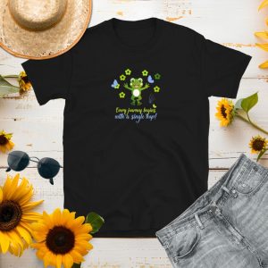 Camiseta "Every Journey Begins With A Signle Hop!". Colección Raíces y simpáticas ranas