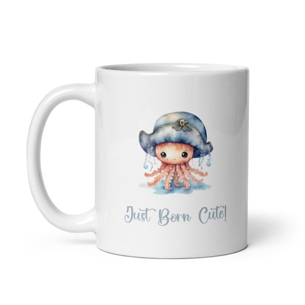 White Glossy Mug for Gifting - Just Born Cute - Jellyfish - Imagen 2