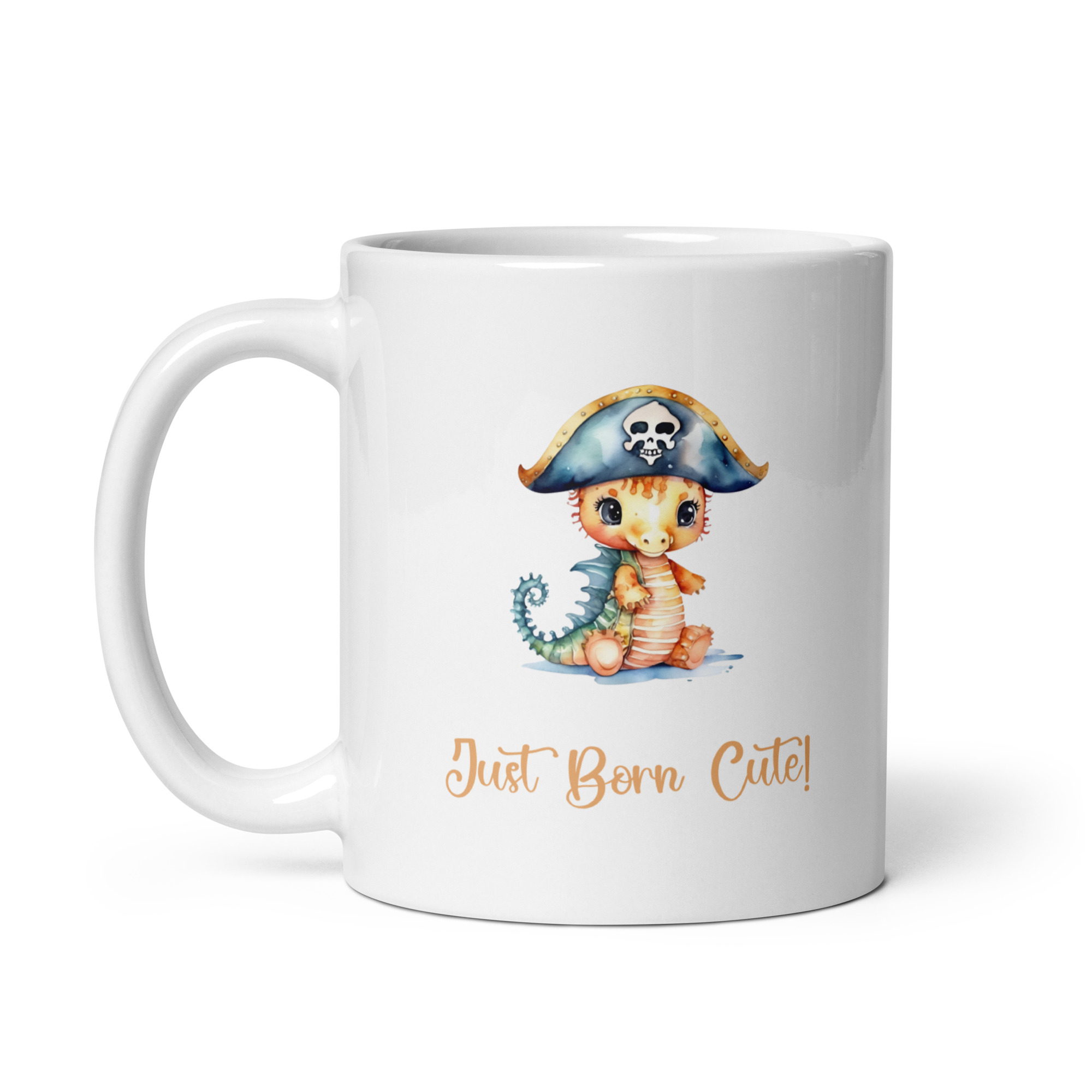 White Glossy Mug for Gifting - Just Born Cute - Seahorse - Imagen 2