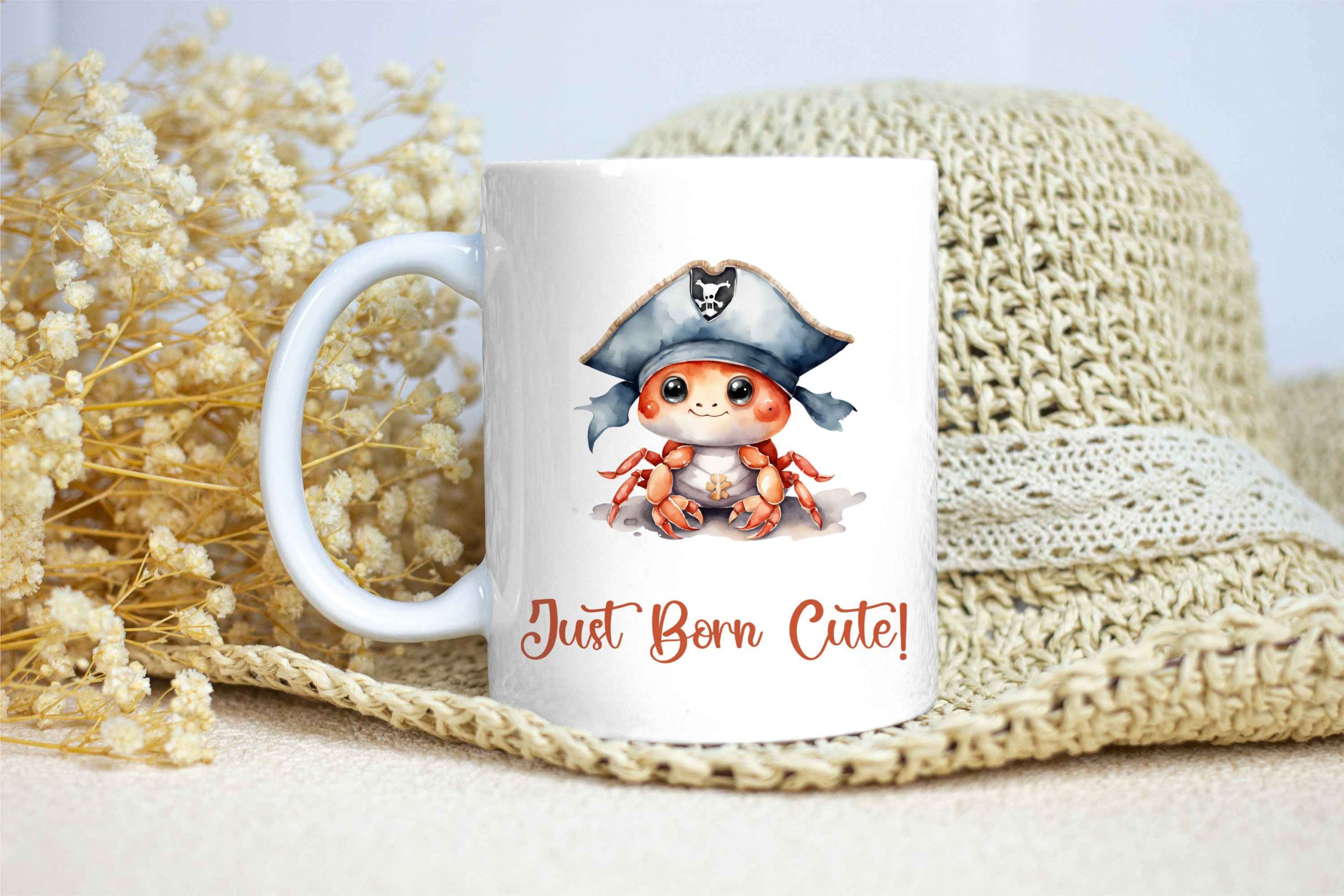 White Glossy Mug for Gifting - Just Born Cute - Crab