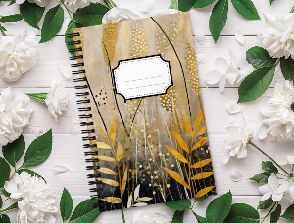 Cuaderno en Espiral con Bonito Diseño de Hierbas Doradas