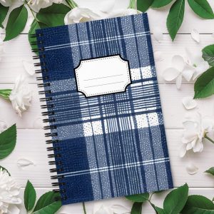 Cuaderno en Espiral con Bonito Diseño de Tela Azul de Cuadros