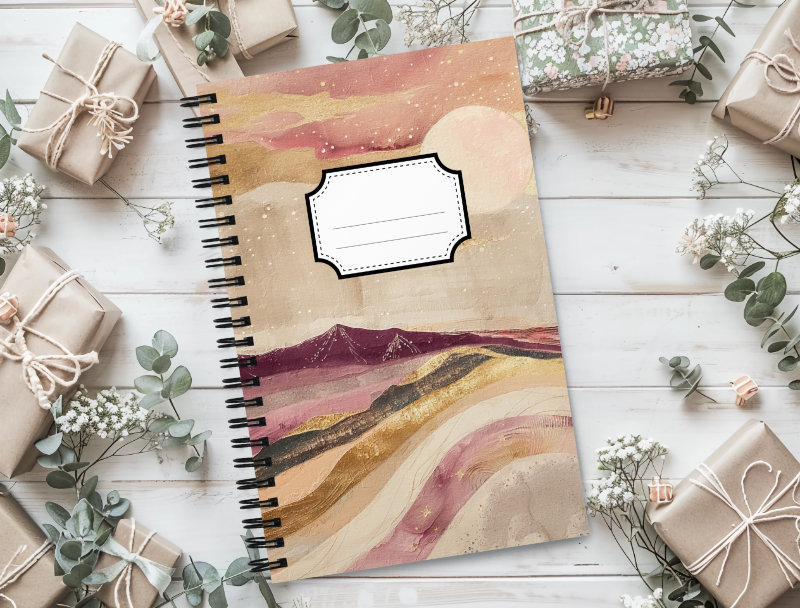 Cuaderno en Espiral con Bonito Diseño de Arenas color Burdeos