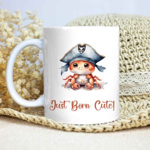 White Glossy Mug for Gifting - Just Born Cute - Crab