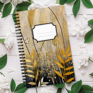 Cuaderno en Espiral con Bonito Diseño de Hierbas Doradas