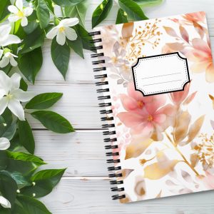 Cuaderno en Espiral con Bonito Diseño de Flores Rosas y Doradas