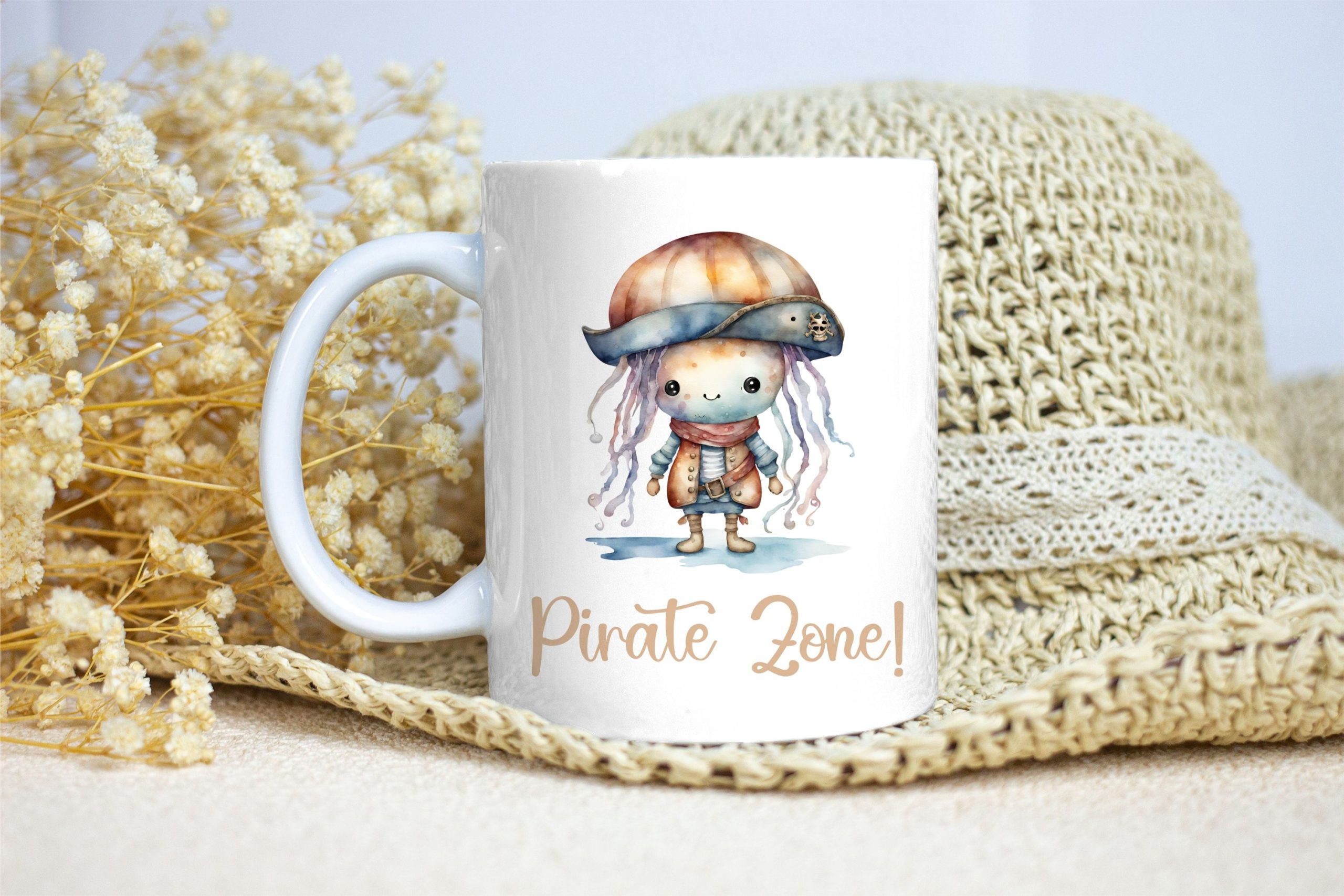 White Glossy Mug for Gifting - Pirate Jellyfish - Pirate Zone