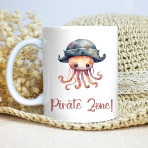 White Glossy Mug for Gifting - Helm Hat Jellyfish - Pirate Zone