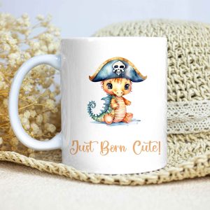 White Glossy Mug for Gifting - Just Born Cute - Seahorse