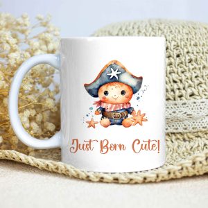 White Glossy Mug for Gifting - Just Born Cute - Starfish