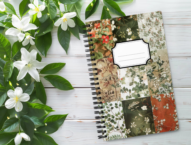 Cuaderno en Espiral con Bonito Diseño de Retales con patrones Florales estilo "Vintage"
