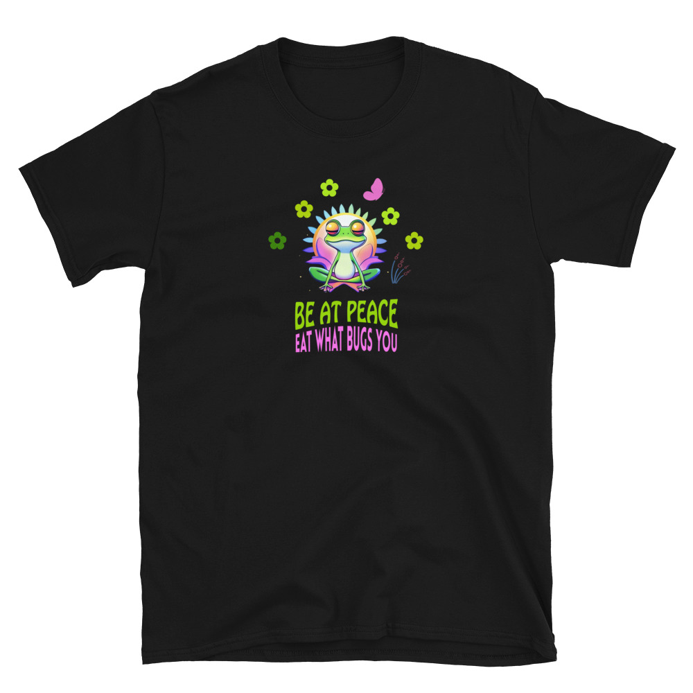 Camiseta "Be at peace, eat what bugs you". Colección Raíces y simpáticas ranas - Imagen 3