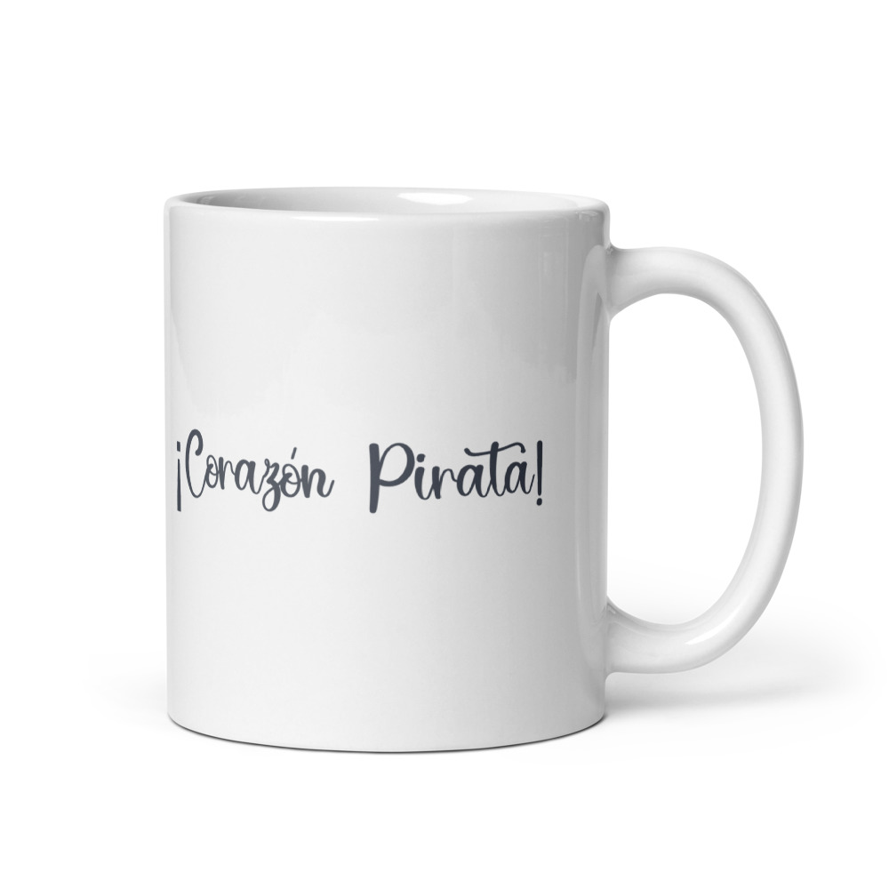 Taza Blanca Brillante "Corazón Pirata" con Bonita Medusa con Sombrero Pirata - Imagen 5