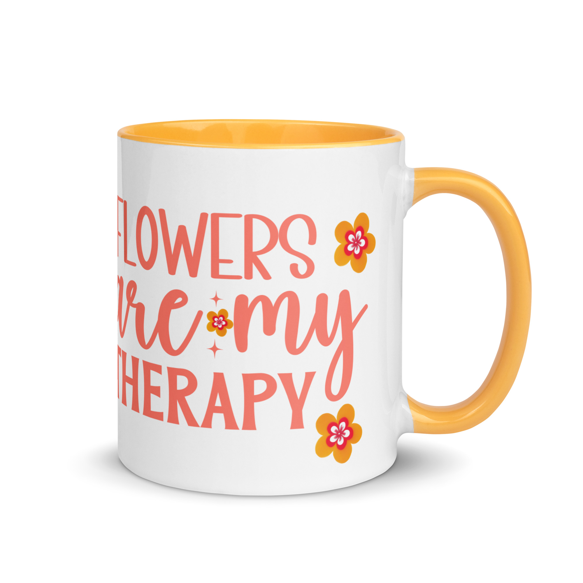 Taza Flor Naranja "Flowers Are My Therapy" para amantes de las flores y la alegría - Imagen 2