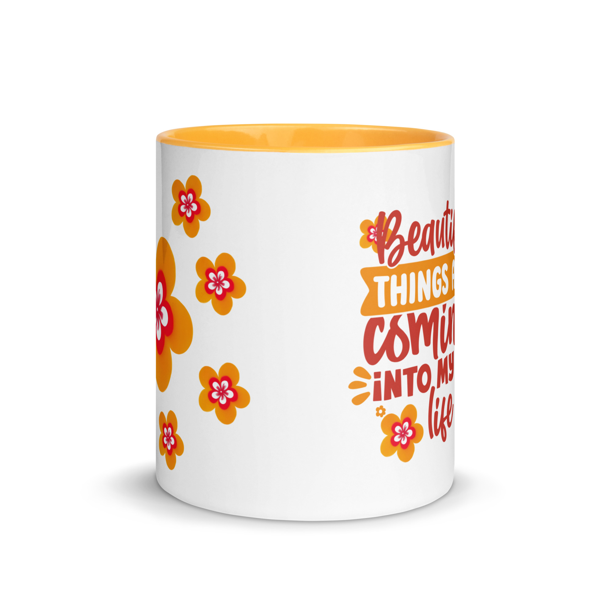 Taza Flor Naranja "Beautiful Things Are Coming Into My Life" para amantes de las flores y la alegría - Imagen 4