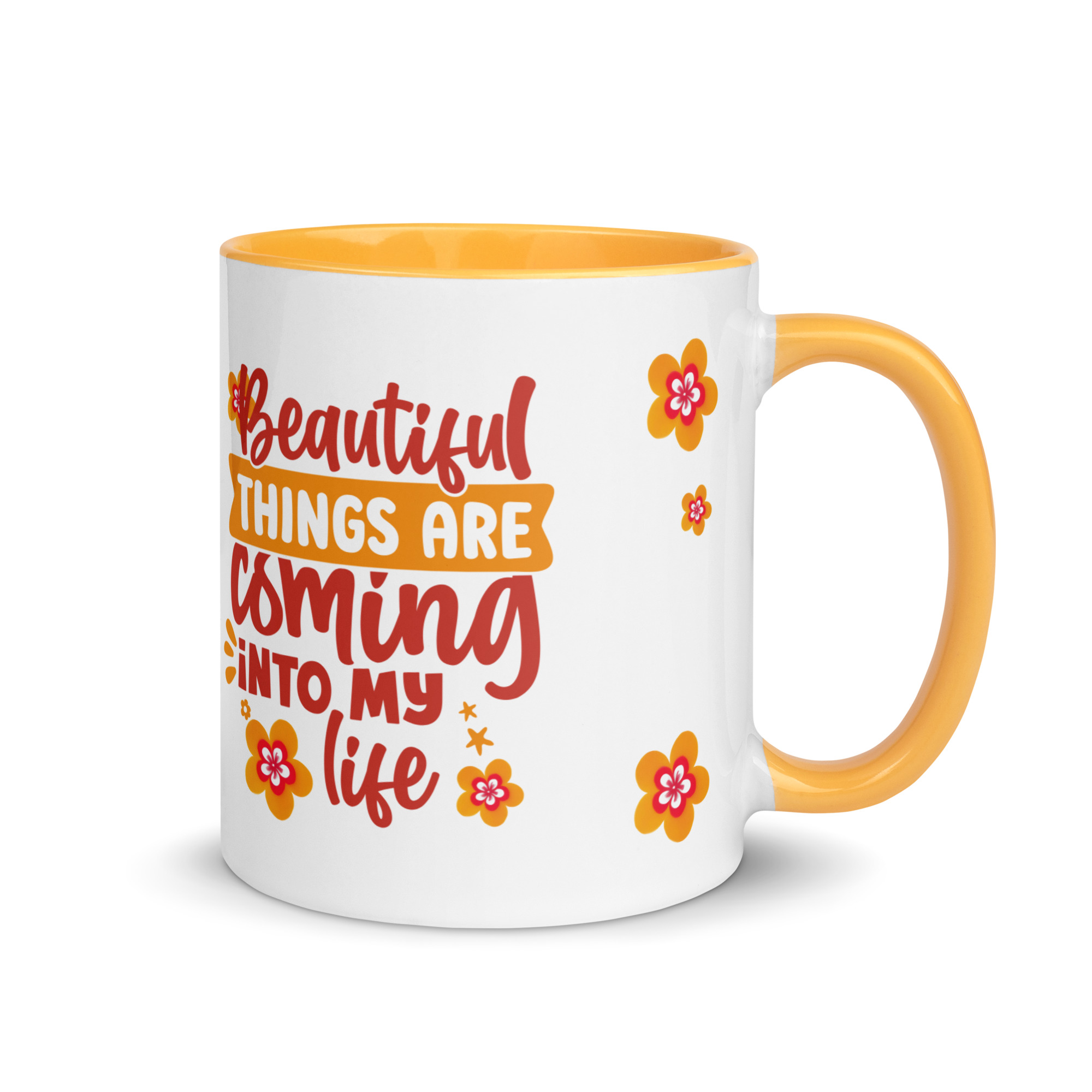 Taza Flor Naranja "Beautiful Things Are Coming Into My Life" para amantes de las flores y la alegría - Imagen 2