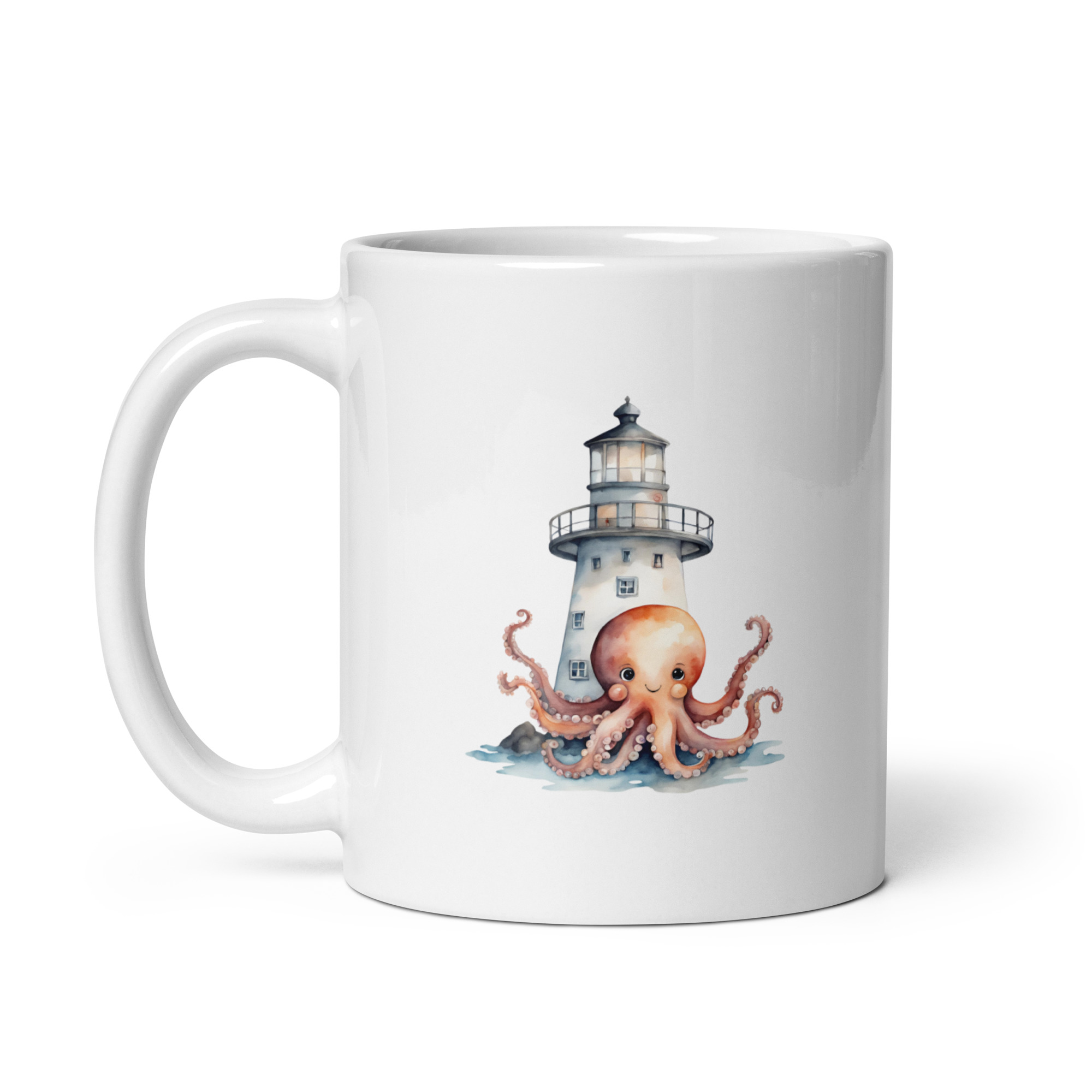Taza Brillante con Pulpo delante de un Bonito Faro - Imagen 2