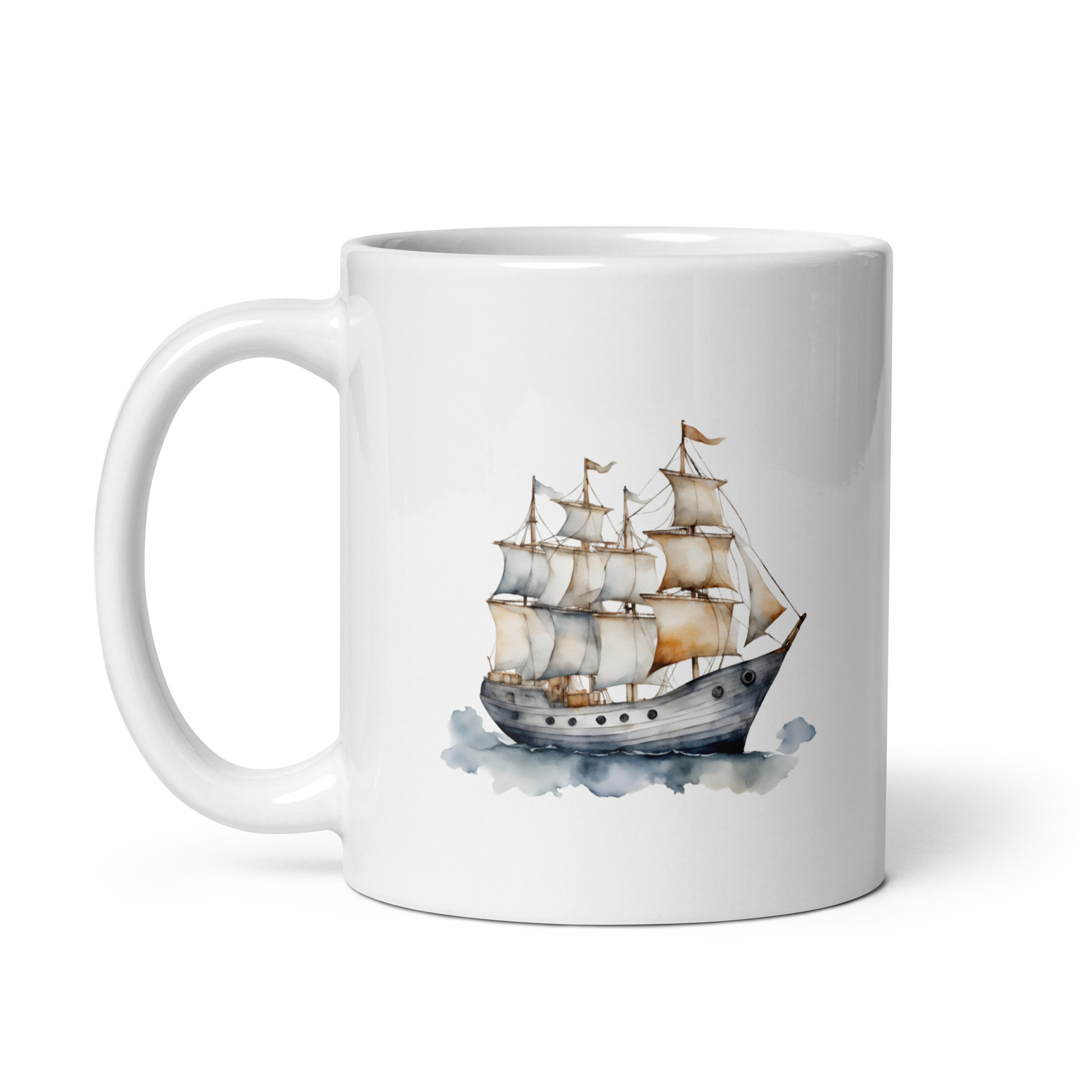 Taza Brillante con Bonito Dibujo Acuarela de un Gran Barco de Vela - Imagen 2