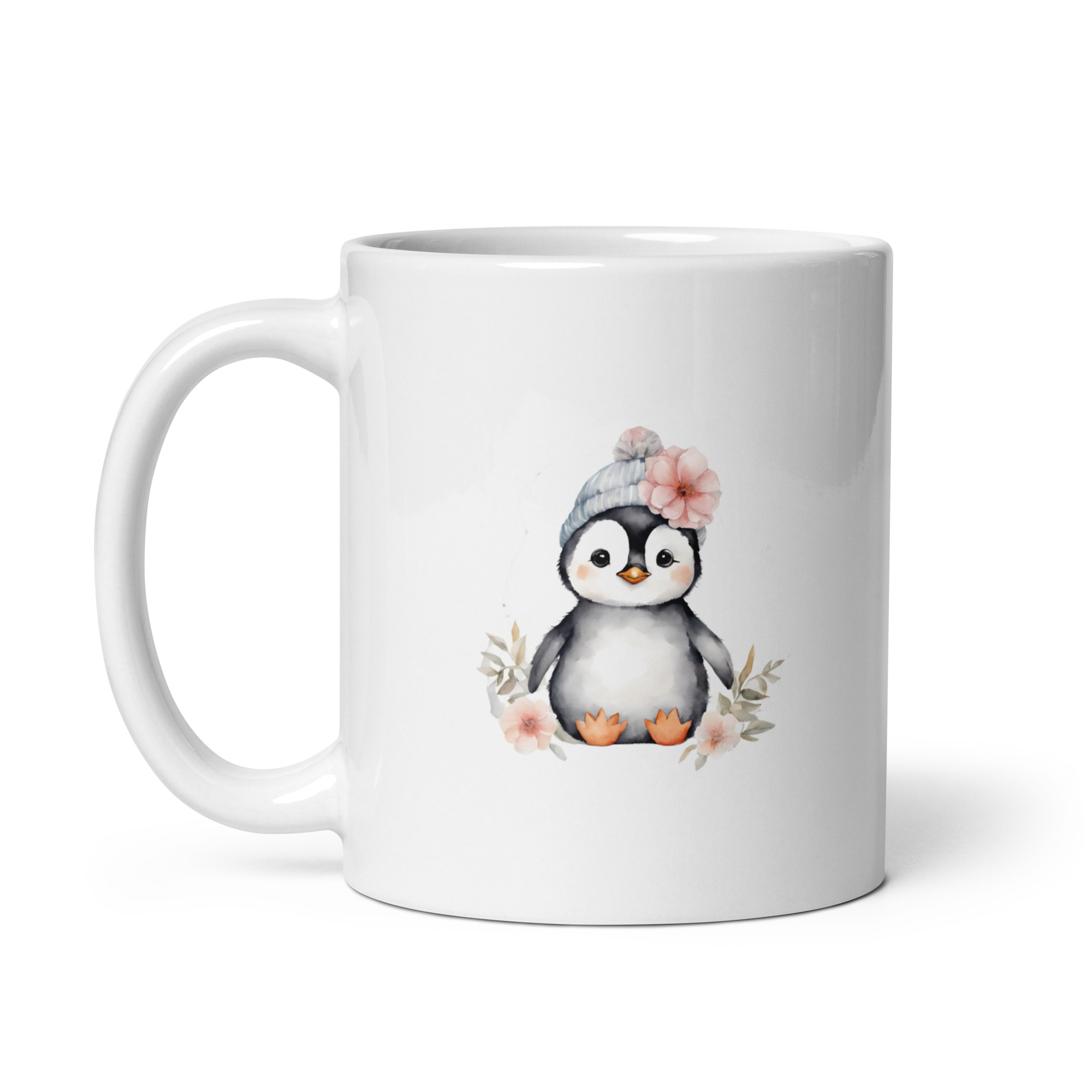 Taza Brillante con Bonito Pingüino con Gorro de nieve y Flor - Imagen 2