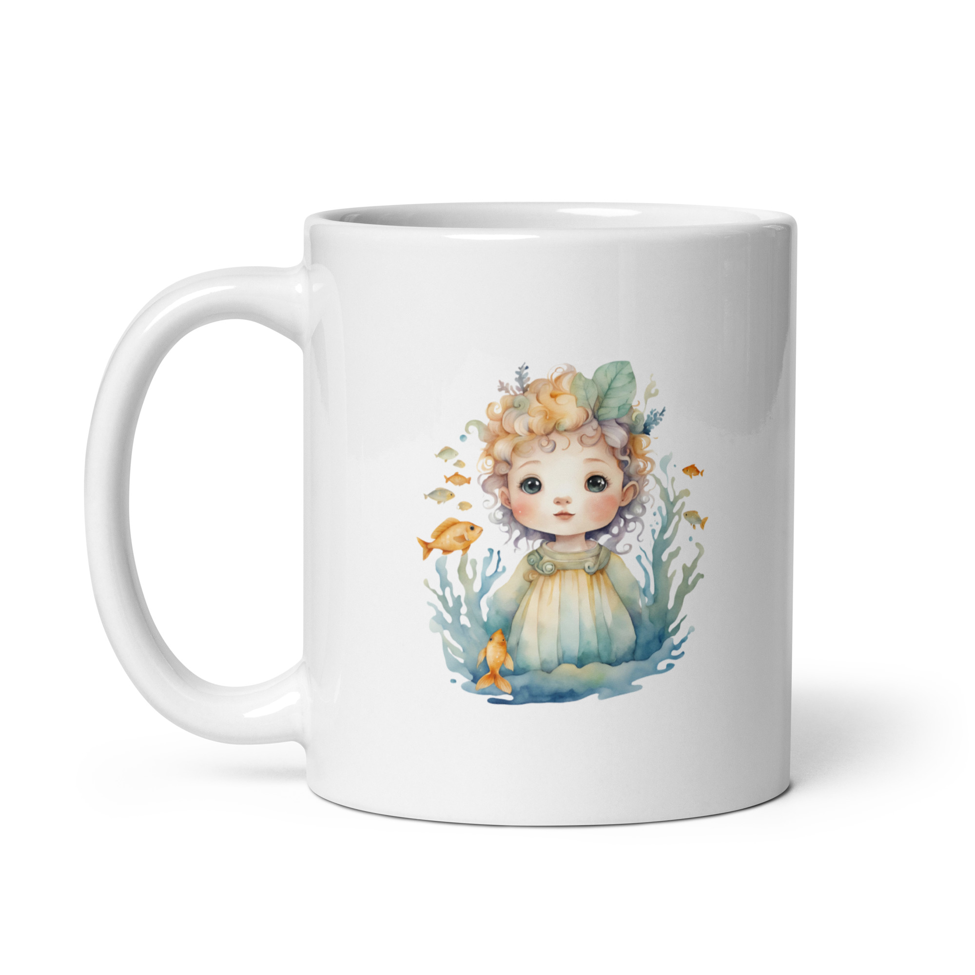 Taza Brillante con Bonito Dibujo de Niño con Peces, Hojas y Corales - Imagen 2