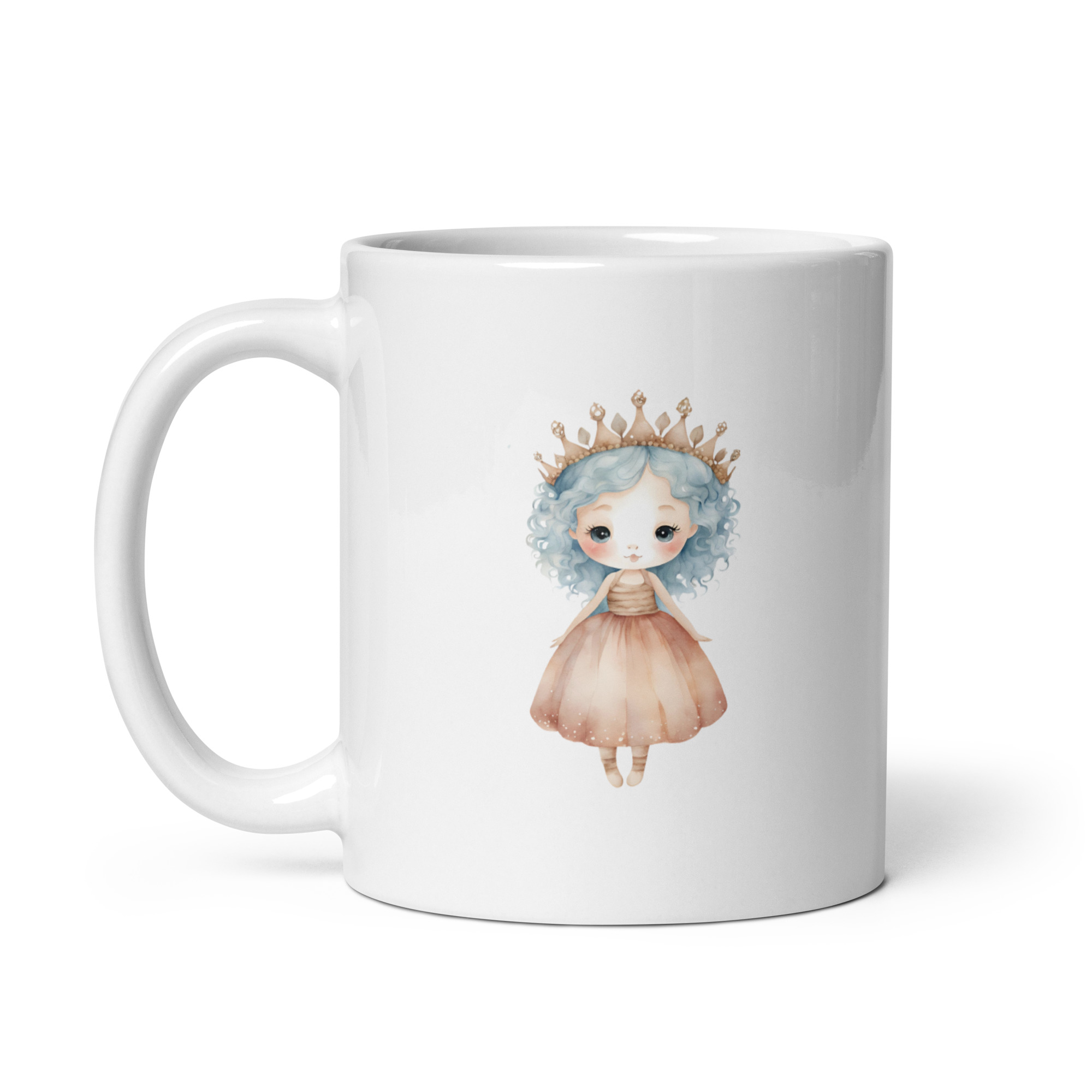 Taza Brillante con Bonito Dibujo de Niña del Océano con Vestido y Corona color Salmón - Imagen 2