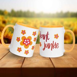 Taza Flor Naranja "Plant Junkie" para amantes de las flores y la alegría