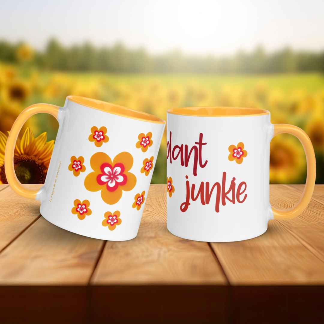 Taza Flor Naranja "Plant Junkie" para amantes de las flores y la alegría