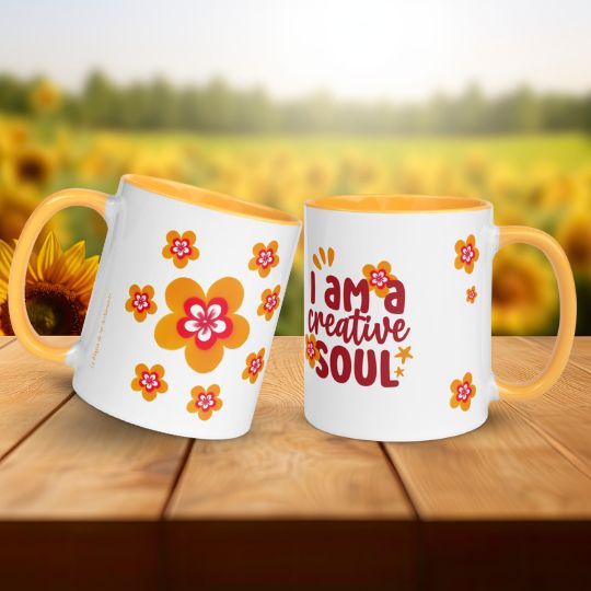 Taza Flor Naranja "I Am a Creative Soul" para amantes de las flores y la alegría