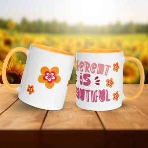Taza Flor Naranja "Different Is Beautiful" para amantes de las flores y la alegría