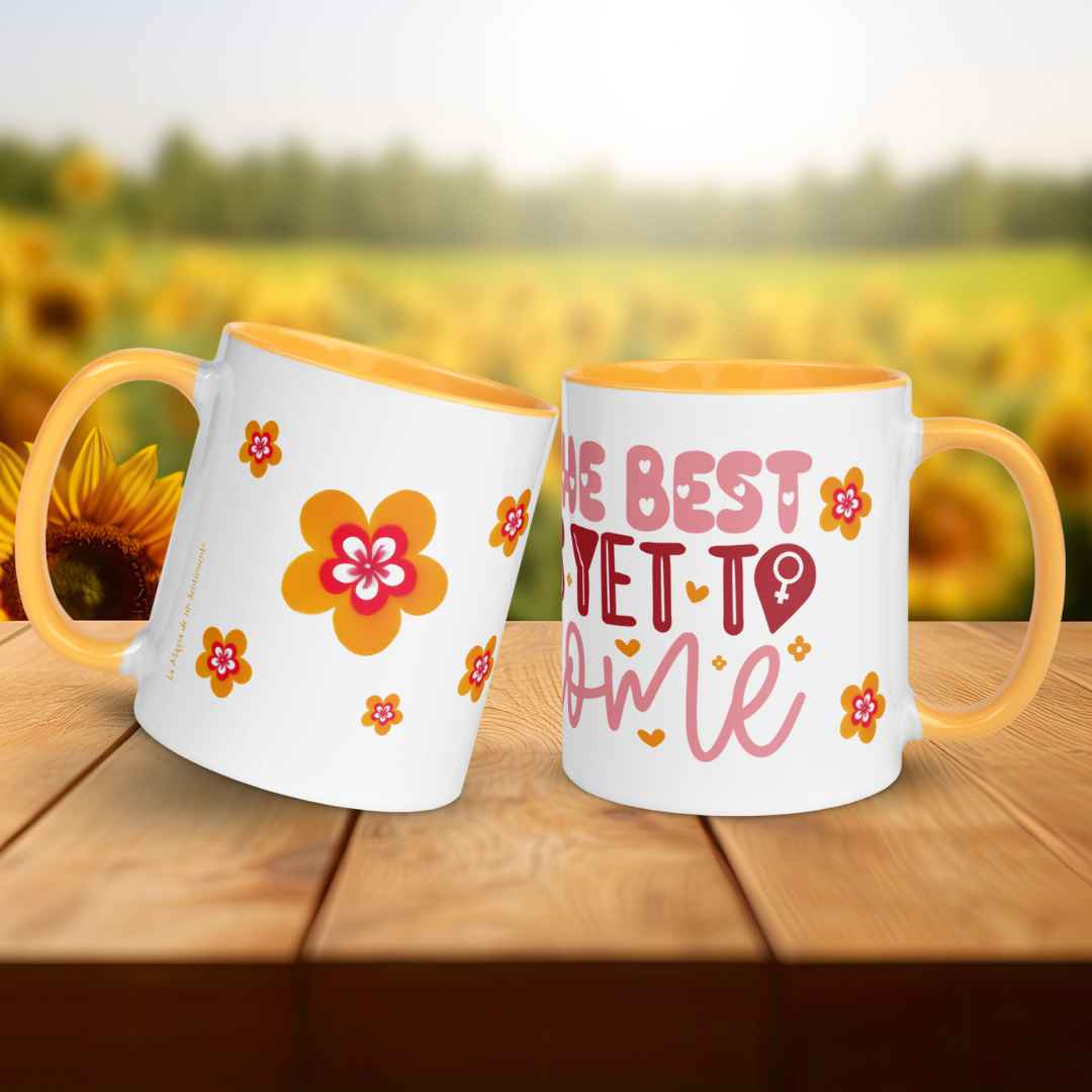 Taza Flor Naranja "The Best Is Yet To Come" para amantes de las flores y la alegría