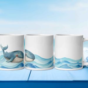 Taza Brillante con Ballenita y Olas del Mar