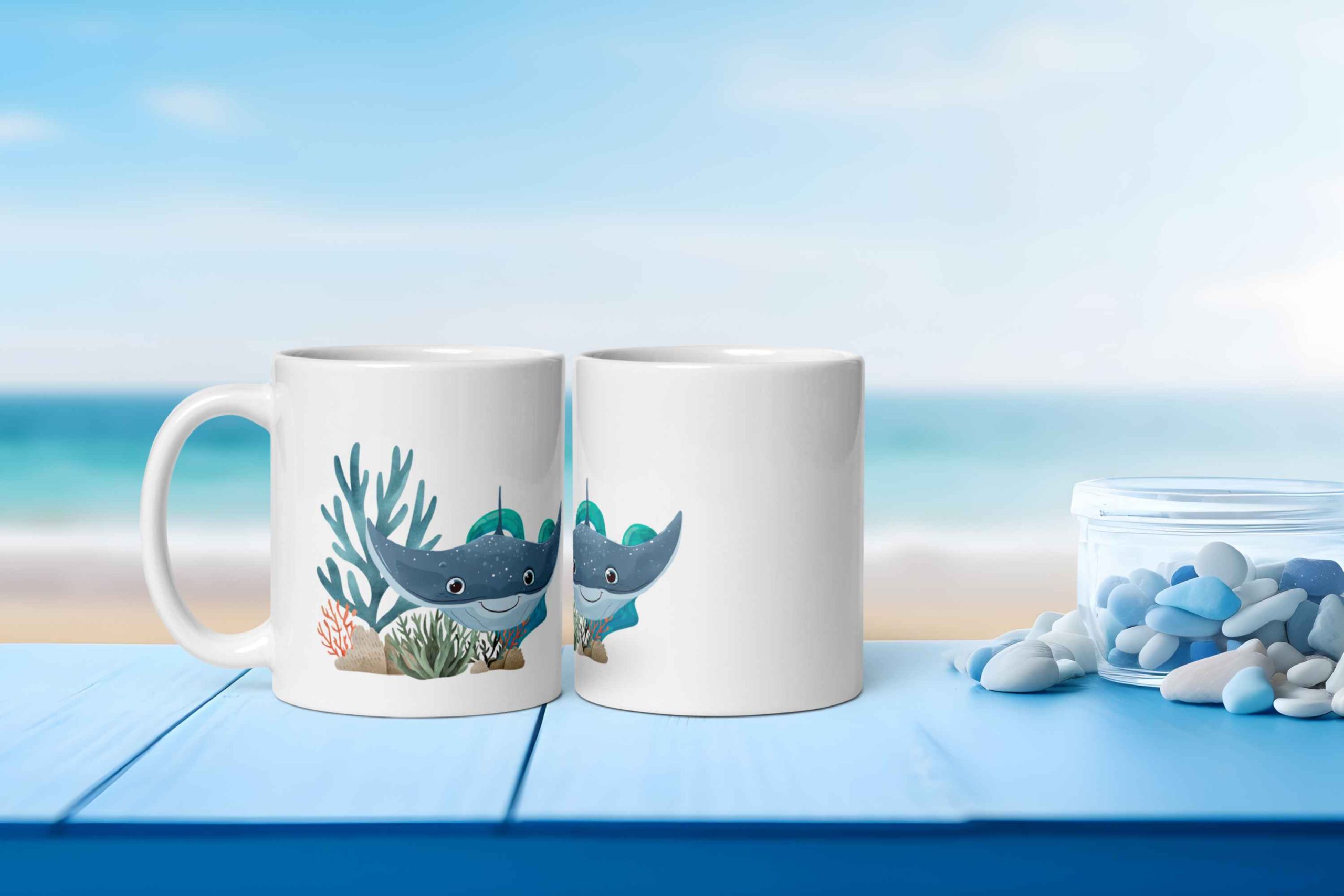 Taza Brillante con Bonita Mantarraya y Corales