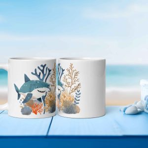 Taza Brillante con Bonito Tiburón y Corales