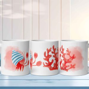 🦀 Taza Brillante con Colorido Cangrejo y Coral