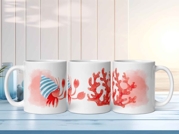 Taza Brillante con Colorido Cangrejo y Coral