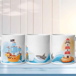 Taza Brillante con Faro y Barco Pirata