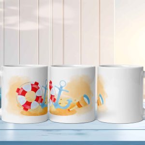 Taza Brillante con Salvavidas, Ancla y Catalejo
