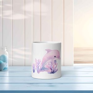 Taza Brillante con Bonito Delfín Rosa y Corales