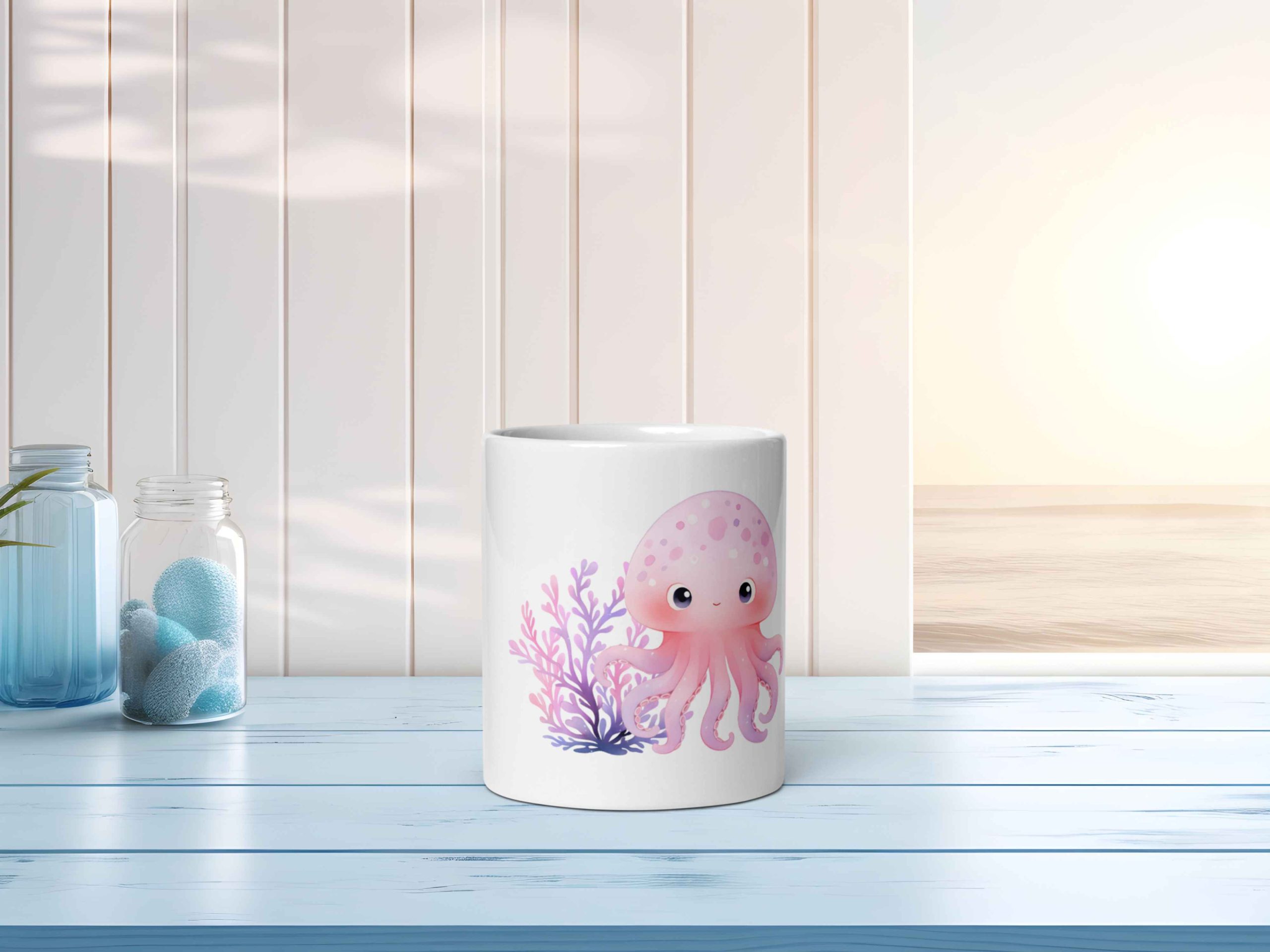 Taza Brillante con Bonita Medusa Rosa y Corales