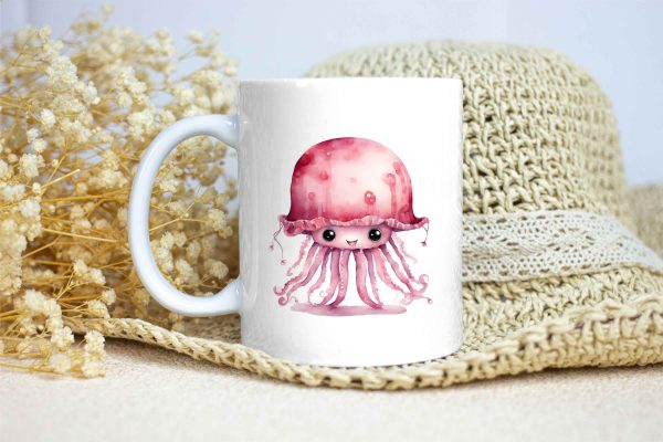 Taza Brillante con Bonita Medusa Rosa con Sombrero Grande