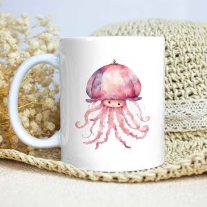 Taza Brillante con Bonita Medusa Rosa con Sombrero Paraguas