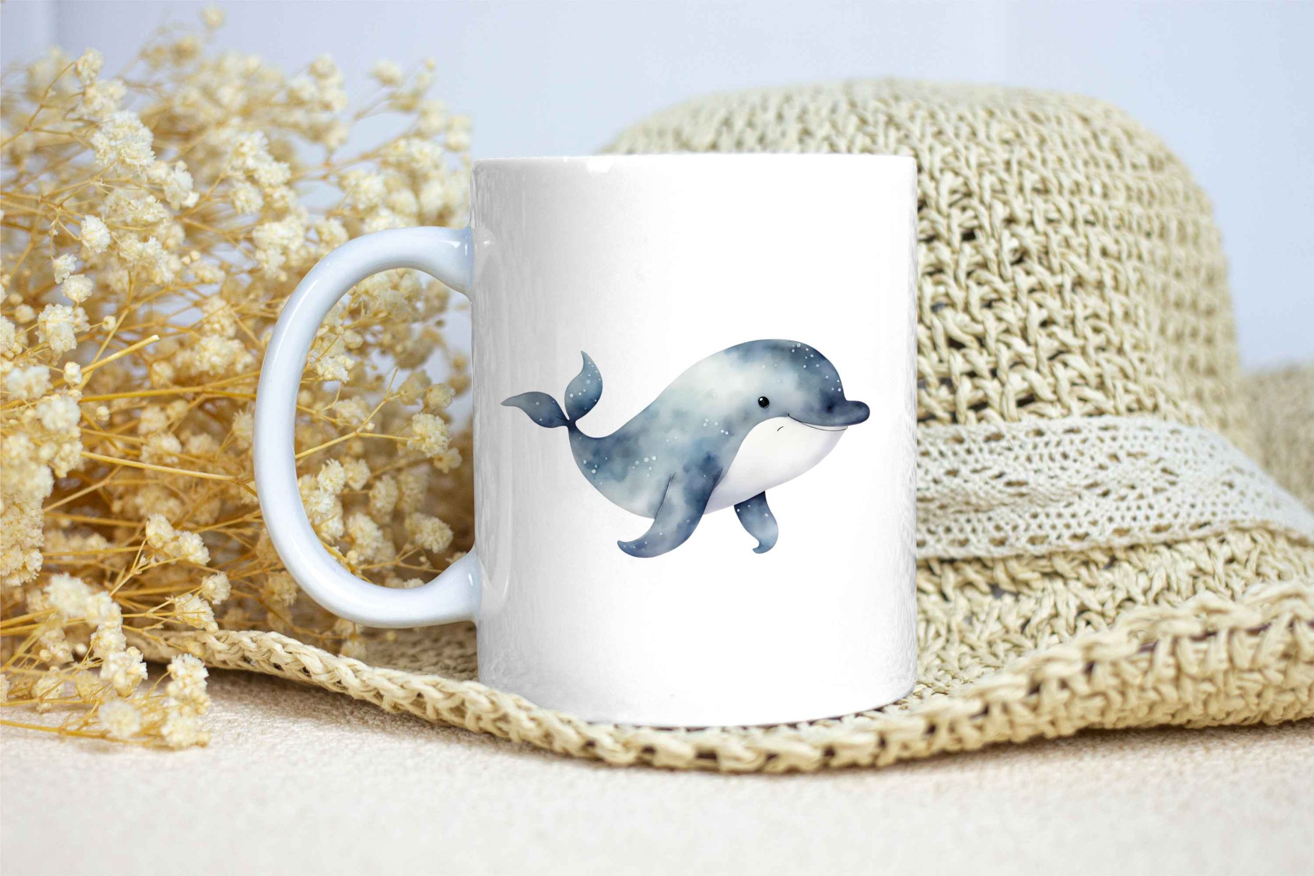 Taza Brillante con Bonita y Alegre Ballena Azul