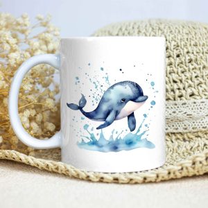 Taza Brillante con Bonita Ballena Azul Saltando