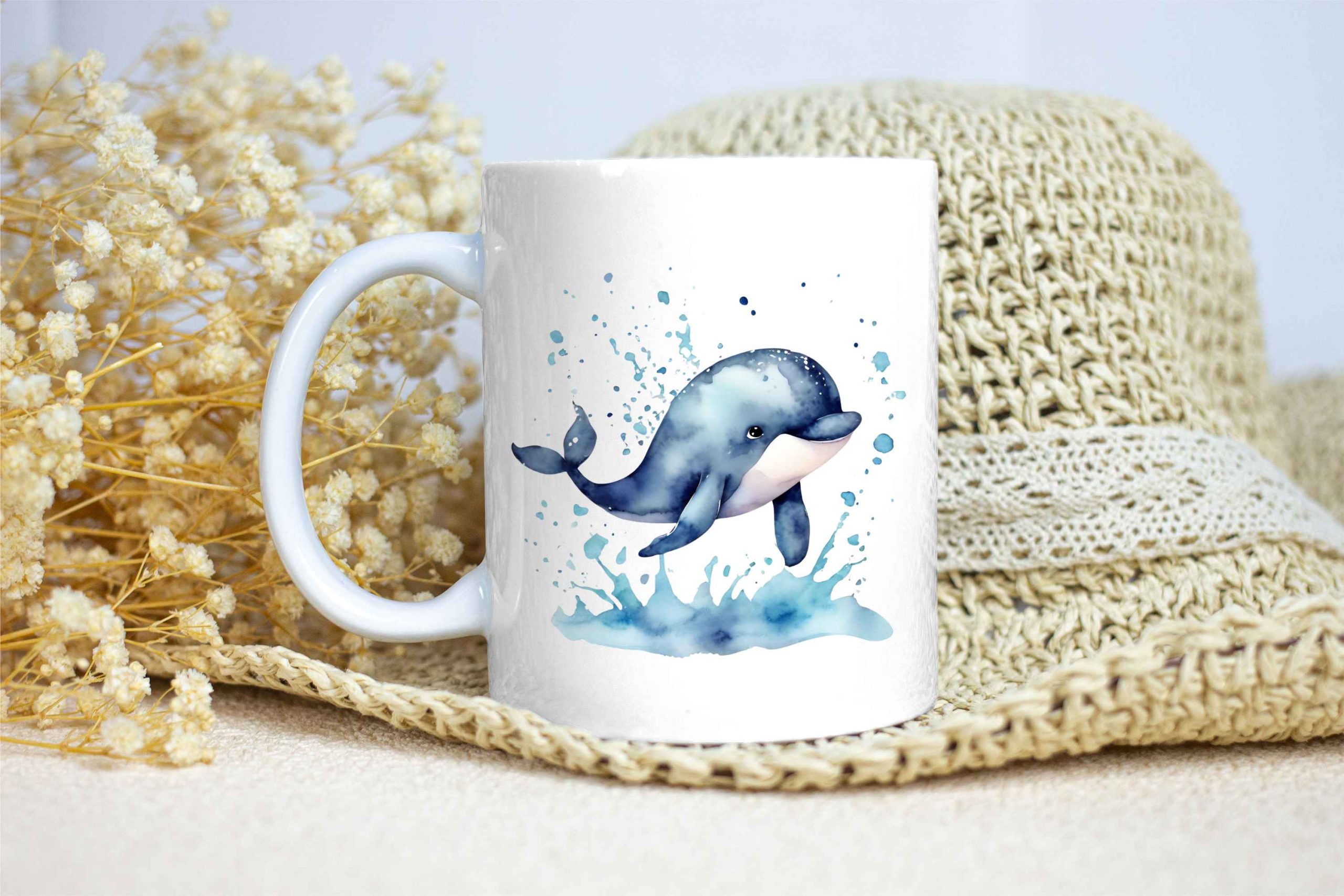 Taza Brillante con Bonita Ballena Azul Saltando