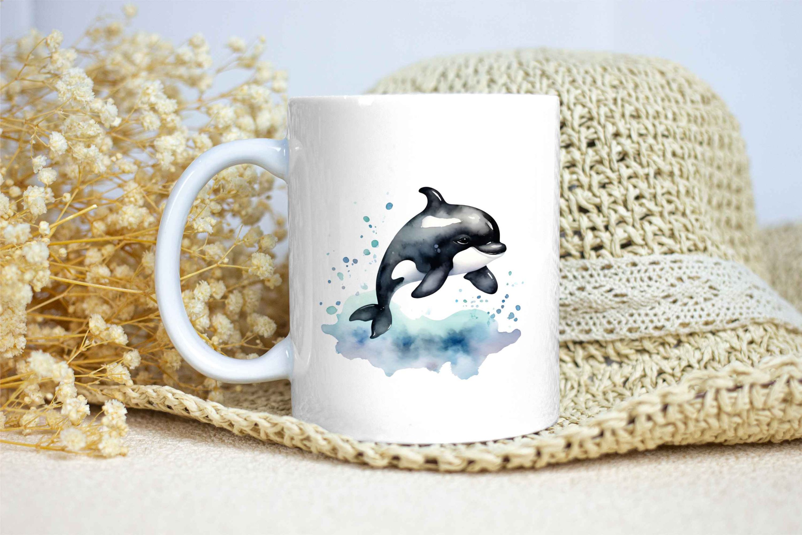 Taza Brillante con Bonita Orca Saliendo del Agua