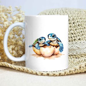 Taza Brillante con Bonitas Tortugas Bebé en el Cascarón